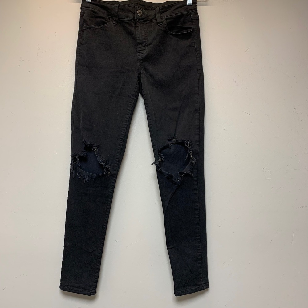 American Eagle Jeans Womens 10 Black Good Distressed Ne(x)t Level Stretch Skinny